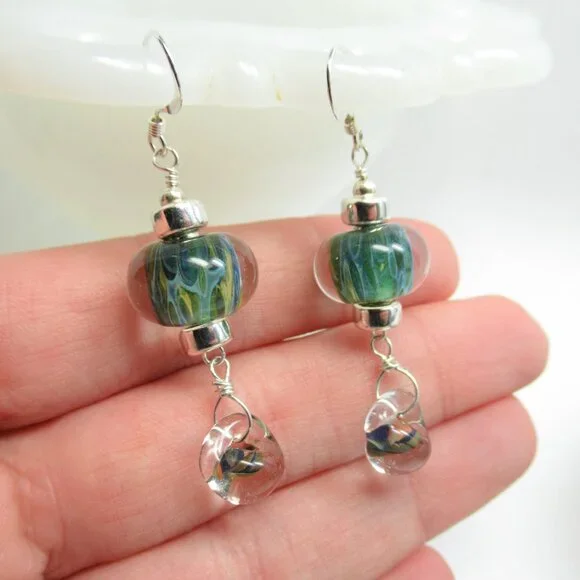 Boro glass bead drop earrings - Picture 1 of 11